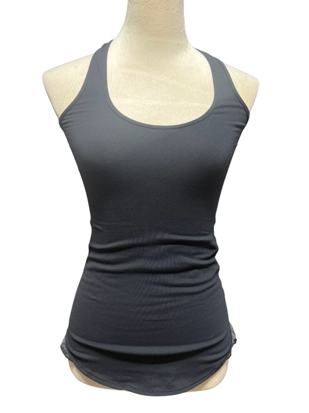 Lululemon Black Racerback Tank Top with Gray Ruffle Hem Sz S